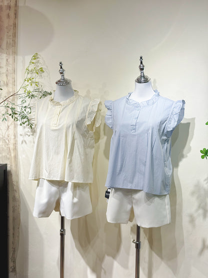 Linen Cotton Ruffle Sleeve Top