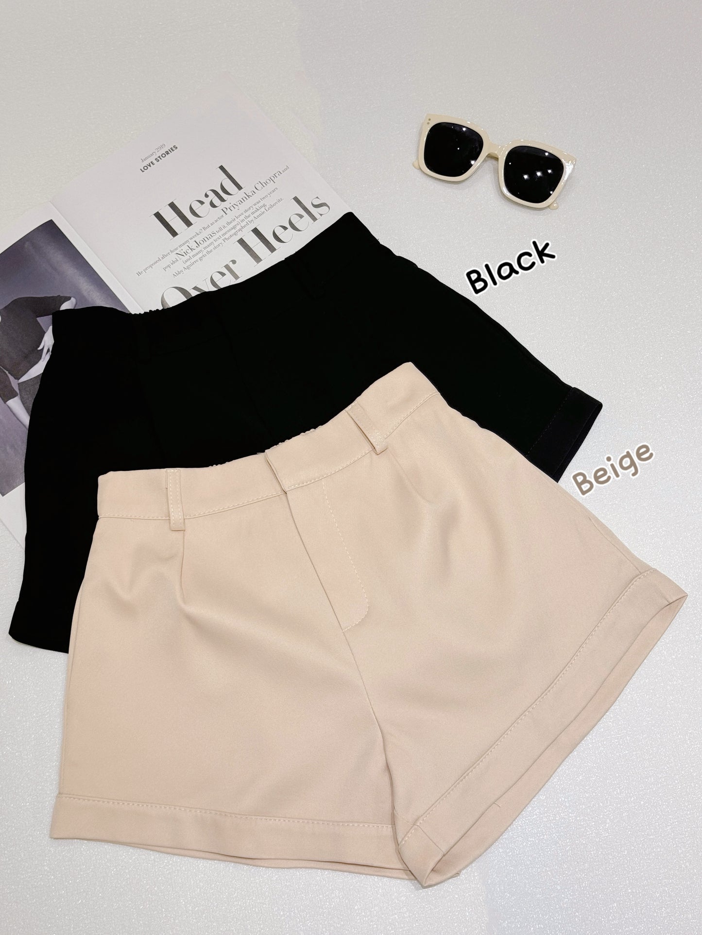 High-Waist Cuffed A-Line Shorts