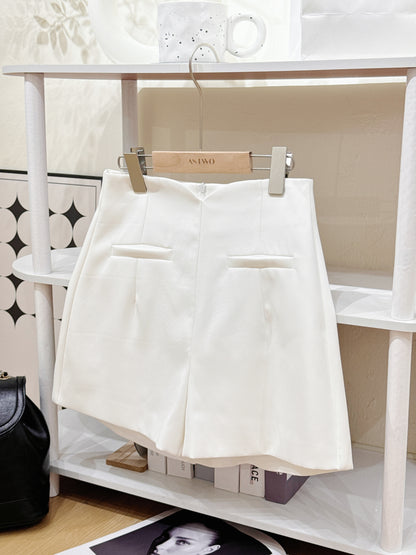 High-Waist A-Line White Blazer Pants