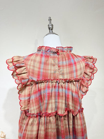 Ruffle Red Grid Babydoll Top