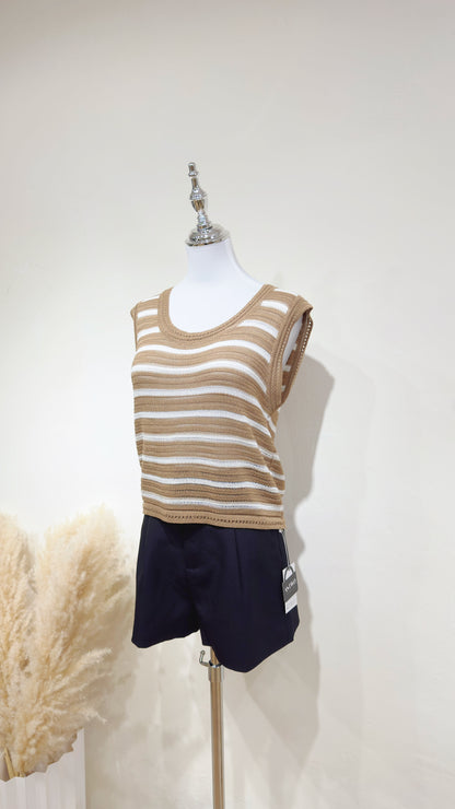 Sleeveless Brown Ribbed Knit Top