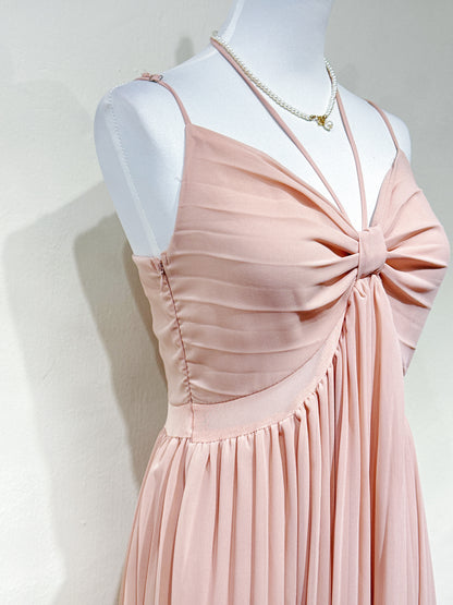 Halter V-Neck Pleated Chiffon Dress