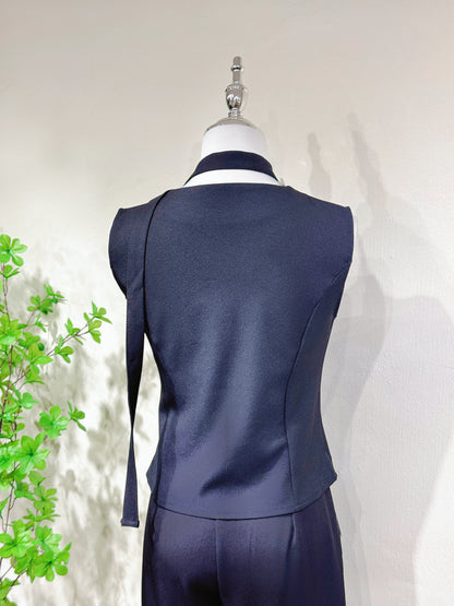 Lace Trim Vest Blazer Blouse