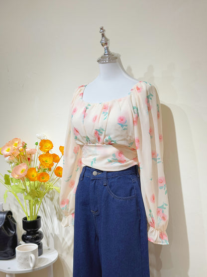 Peach Chiffon Floral Top