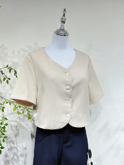 Open-Back Tweed V-Neck Blouse
