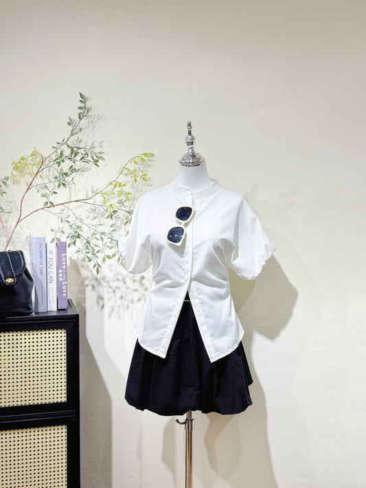 Waist-Tie Stand Collar Shirt