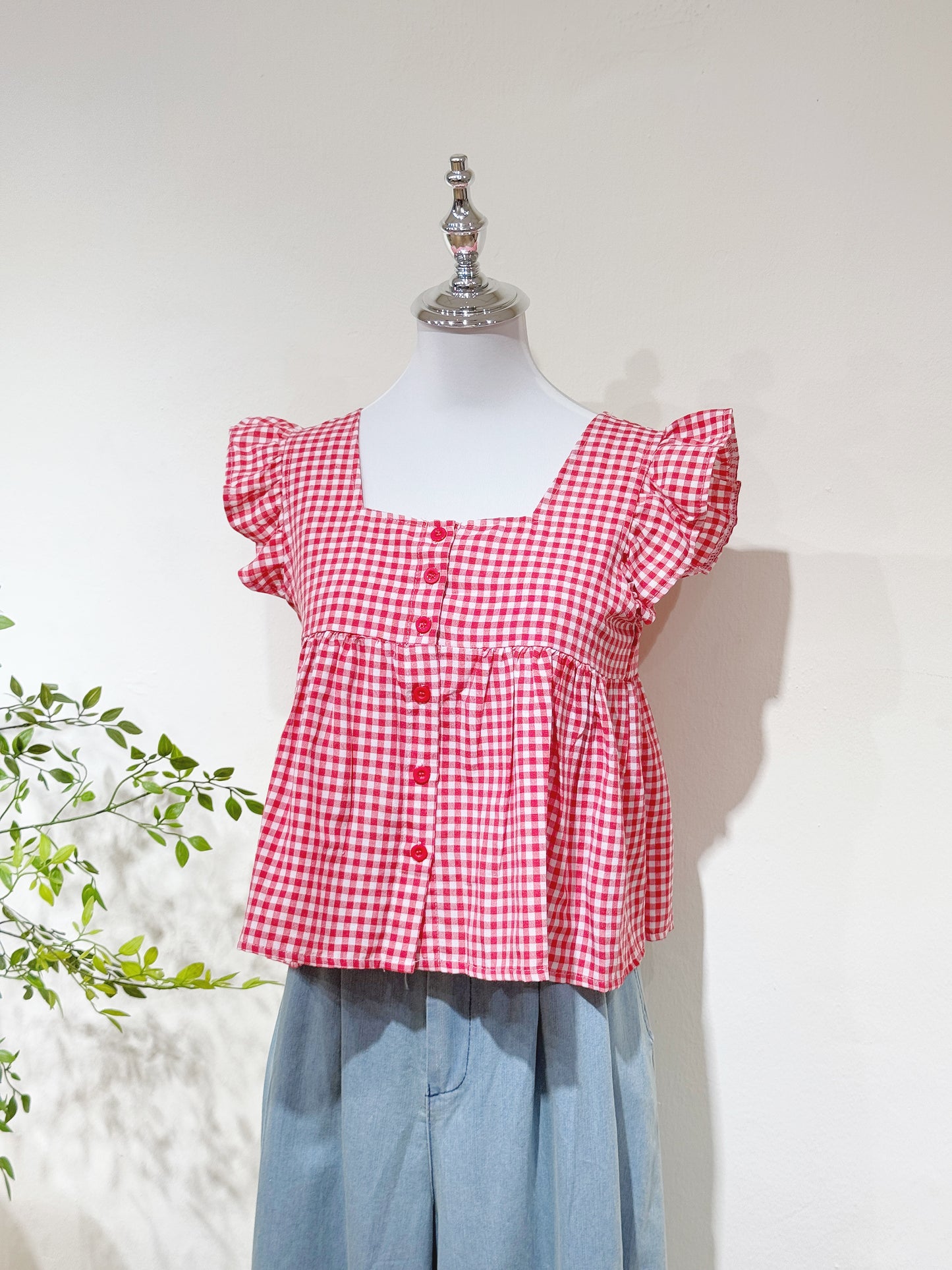 Vintage Grid Flutter Blouse