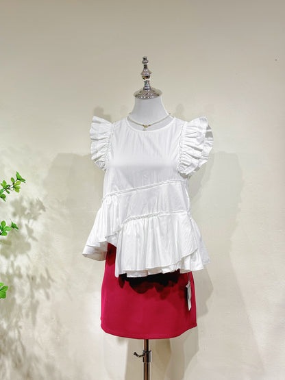 Ruffle Hem Flutter Sleeve Top