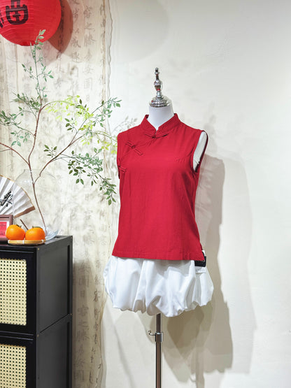Red Linen Knot Top