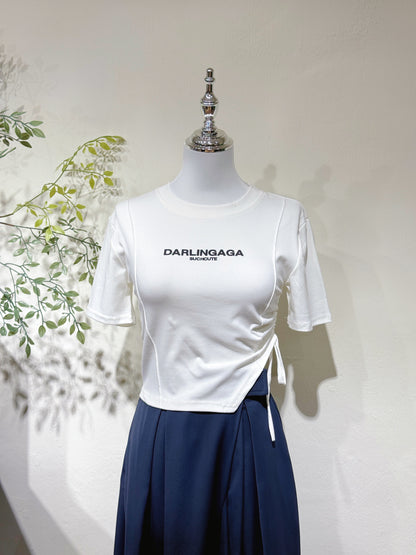 Drawstring Letter Crop Tee