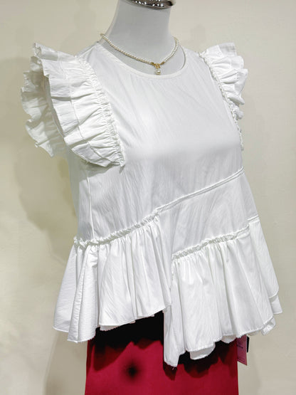 Ruffle Hem Flutter Sleeve Top