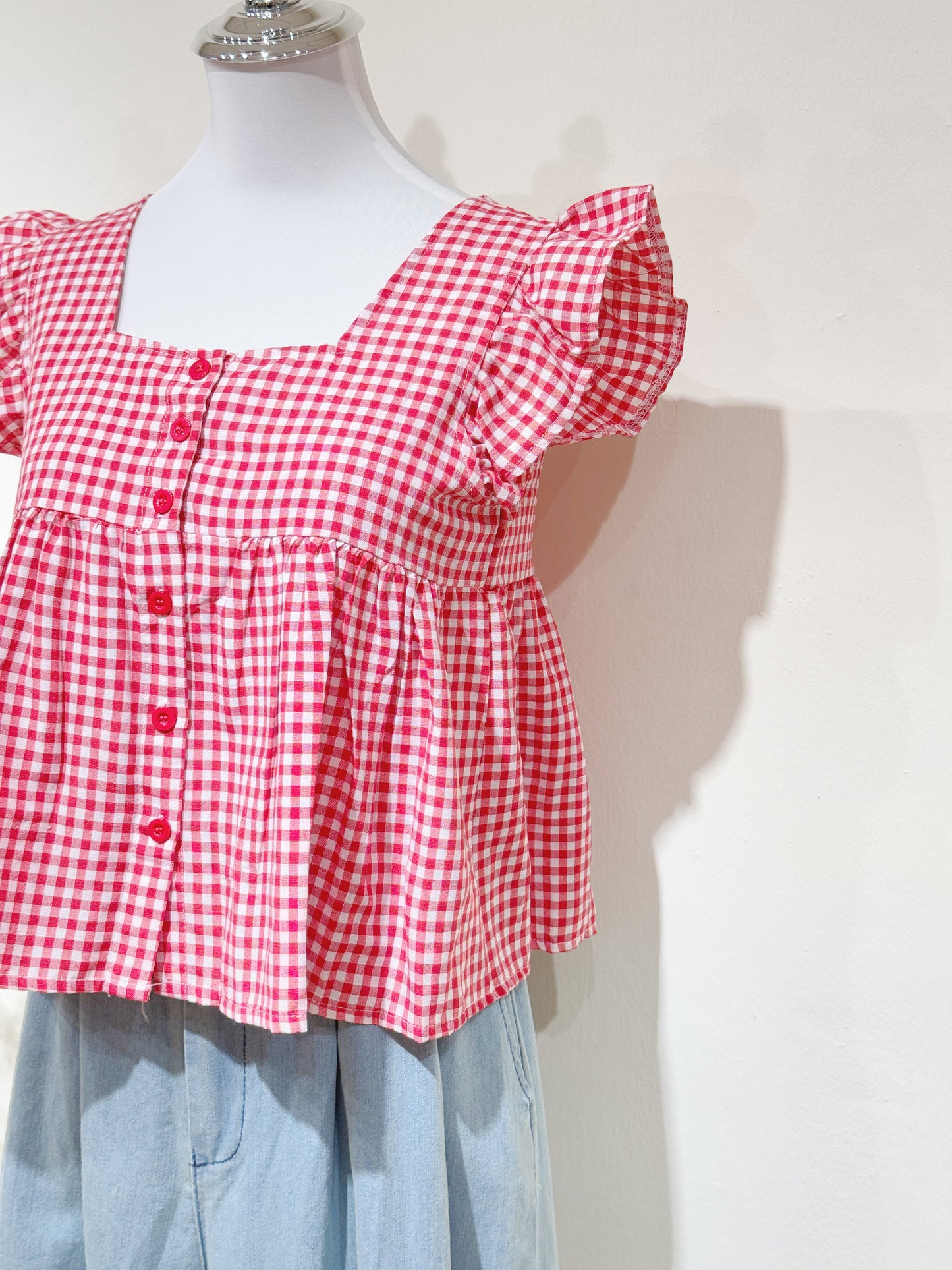 Vintage Grid Flutter Blouse