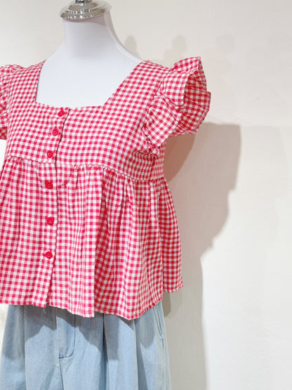 Vintage Grid Flutter Blouse