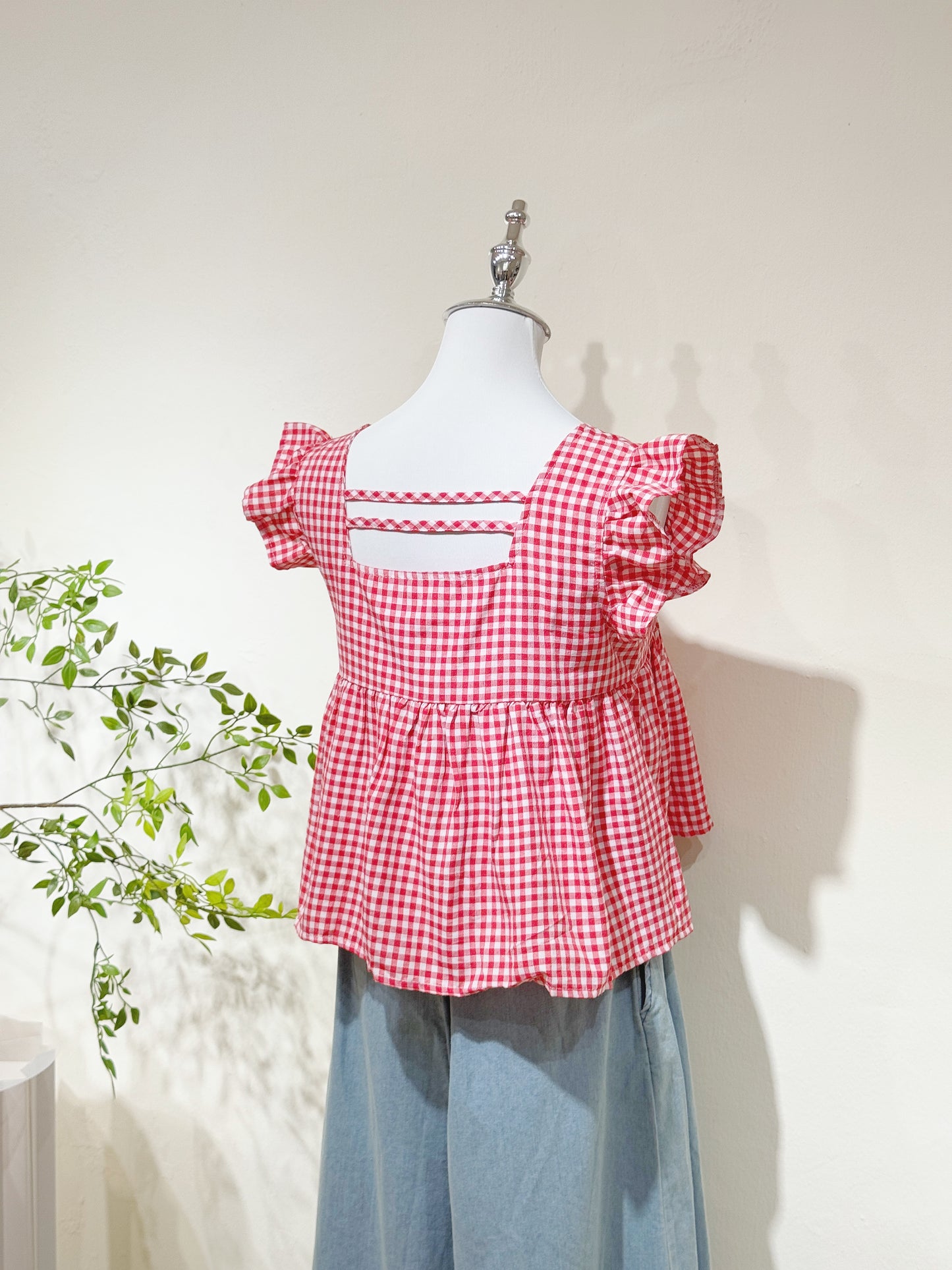 Vintage Grid Flutter Blouse