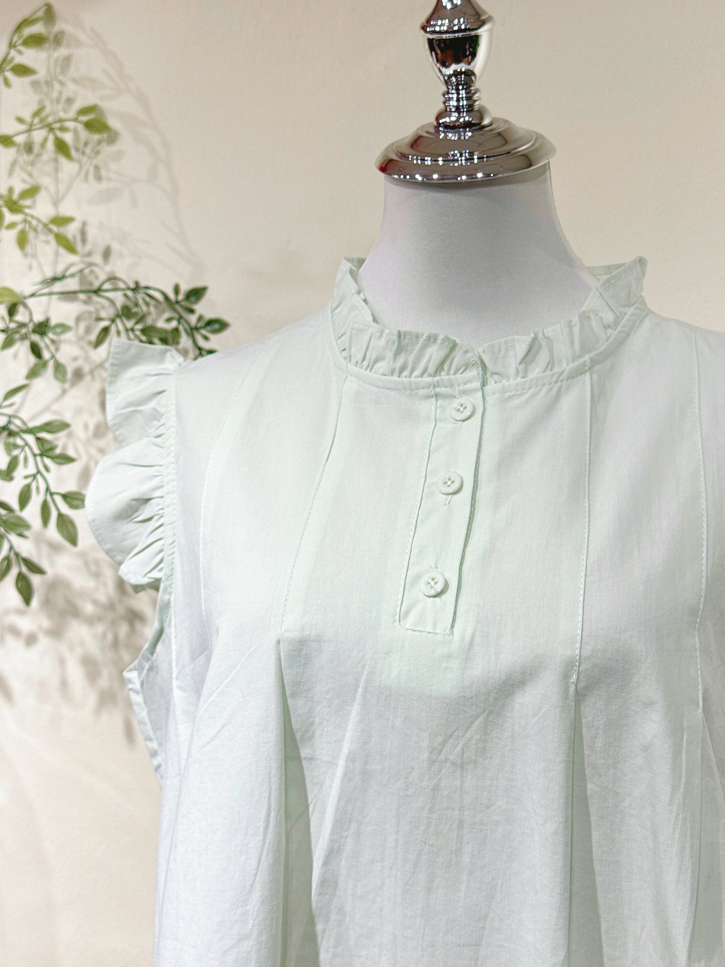 Linen Cotton Ruffle Sleeve Top