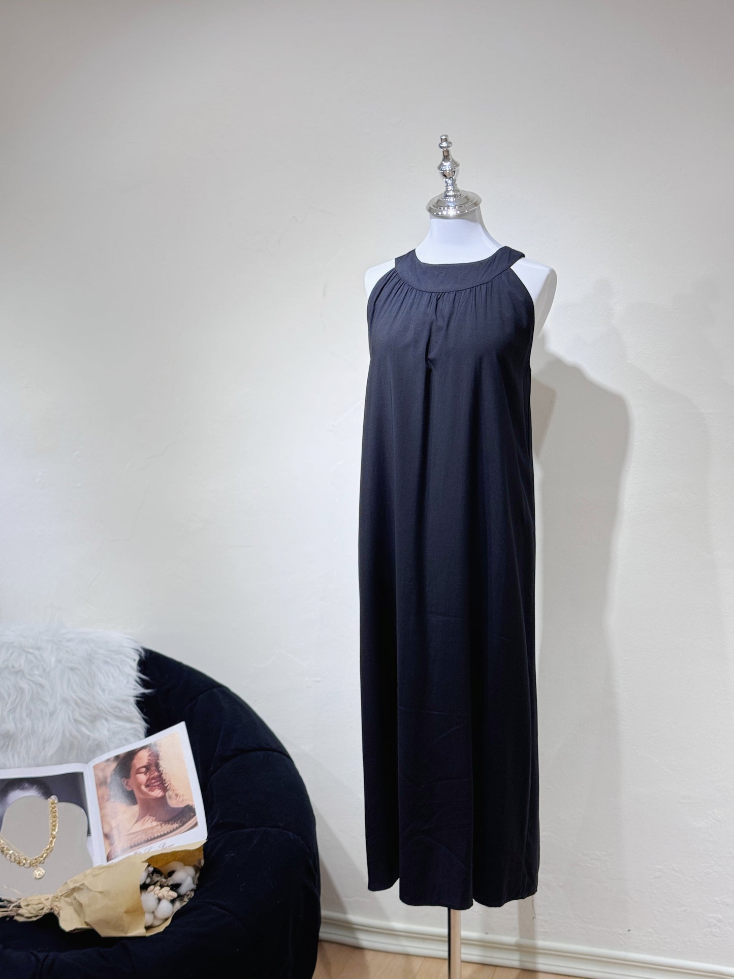 Breezy Halter Maxi Black Dress