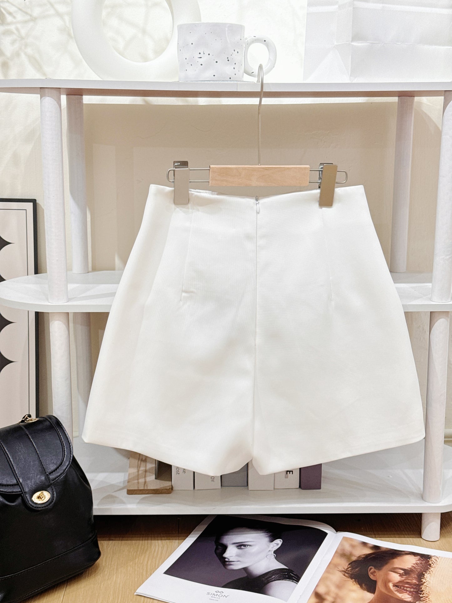 High-Waist A-Line White Blazer Pants