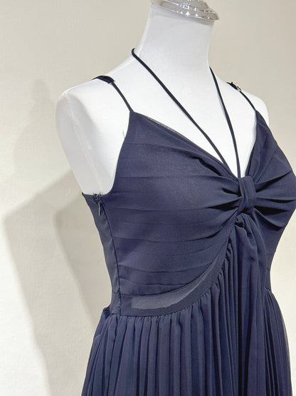 Halter V-Neck Pleated Chiffon Dress