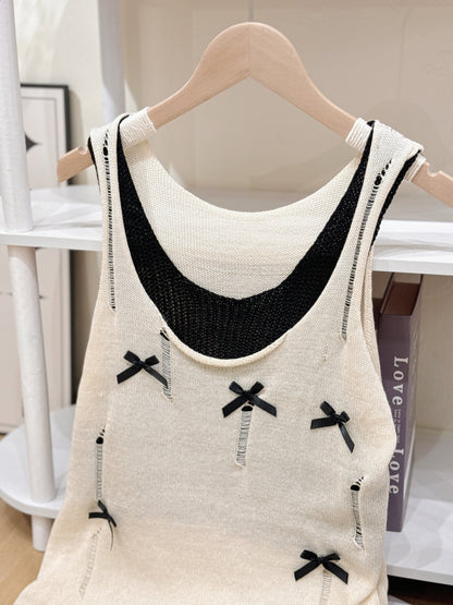 Loose-Knit Two-Piece Bow Tank Top