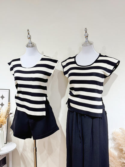 Striped Drawstring Knit Top