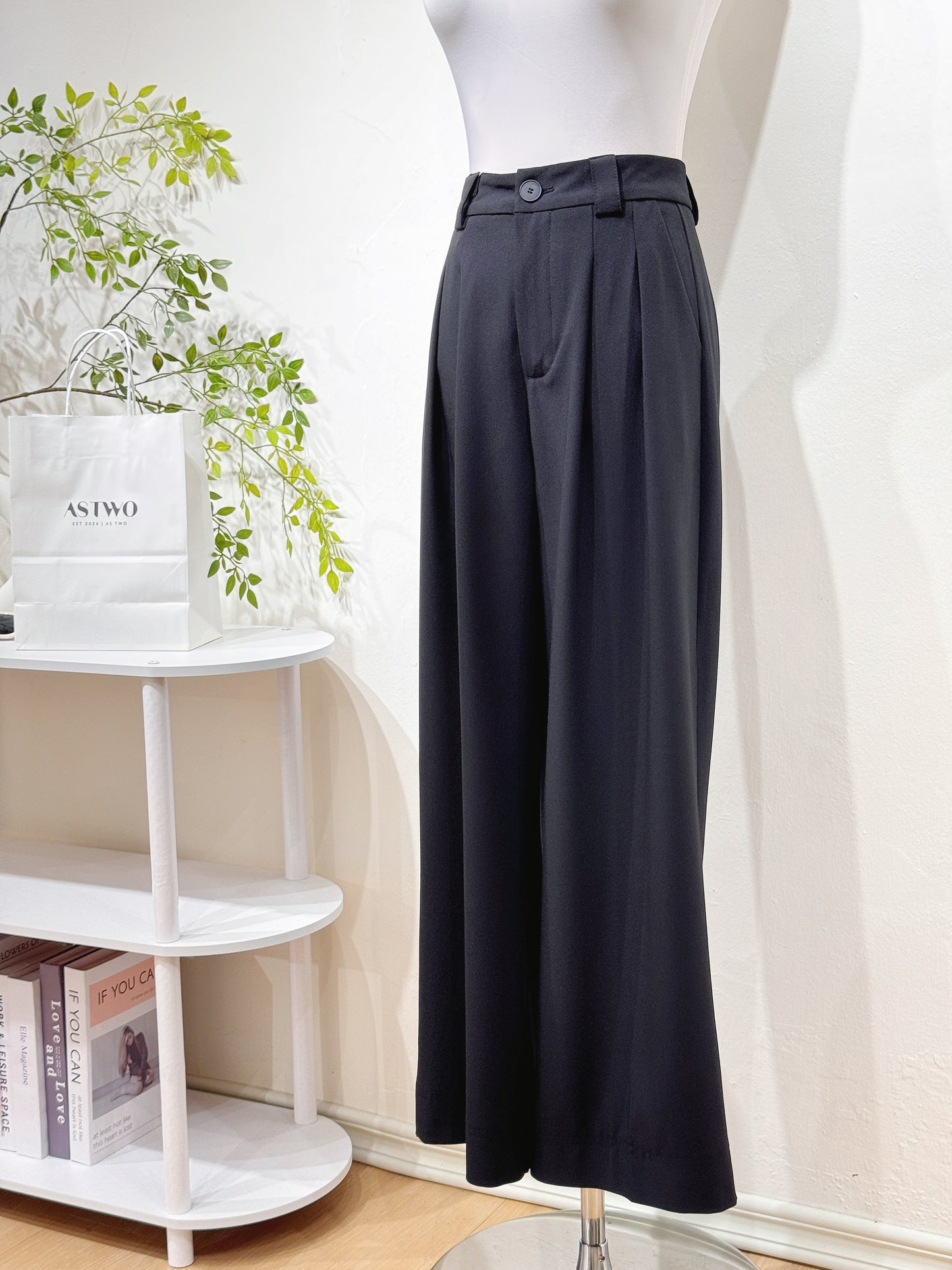 Vintage Cotton-Blend Suit Fabric Wide-Leg Pants