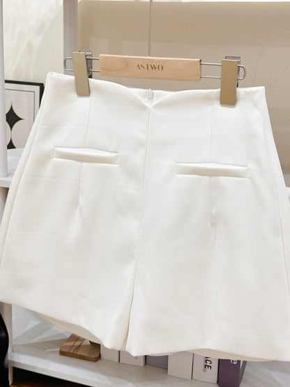 High-Waist A-Line White Blazer Pants