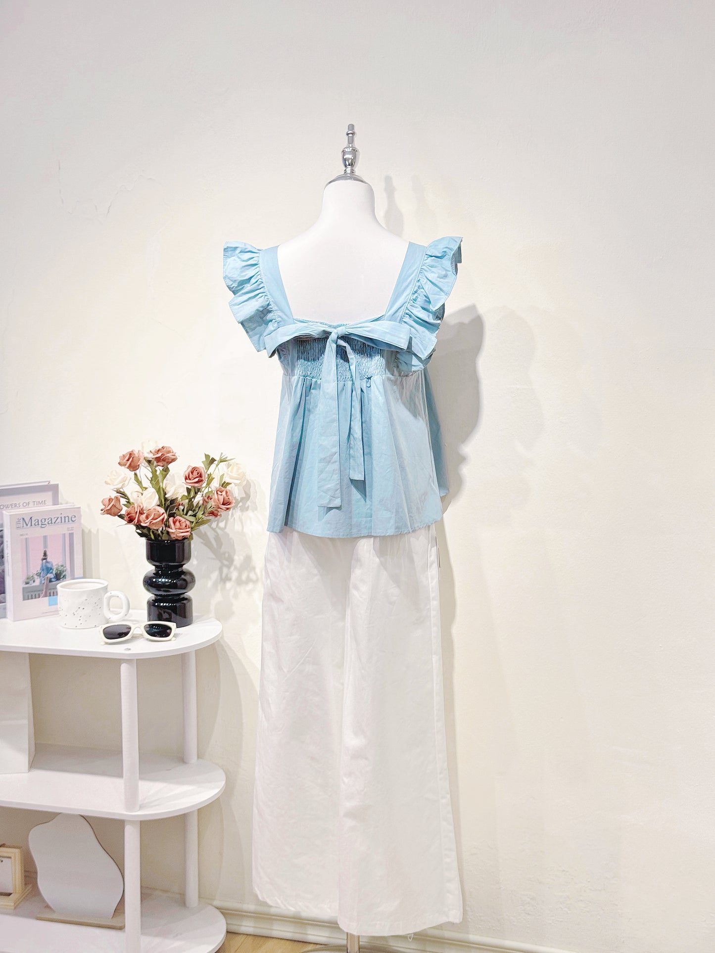 Light Blue Flutter Sleeveless Top