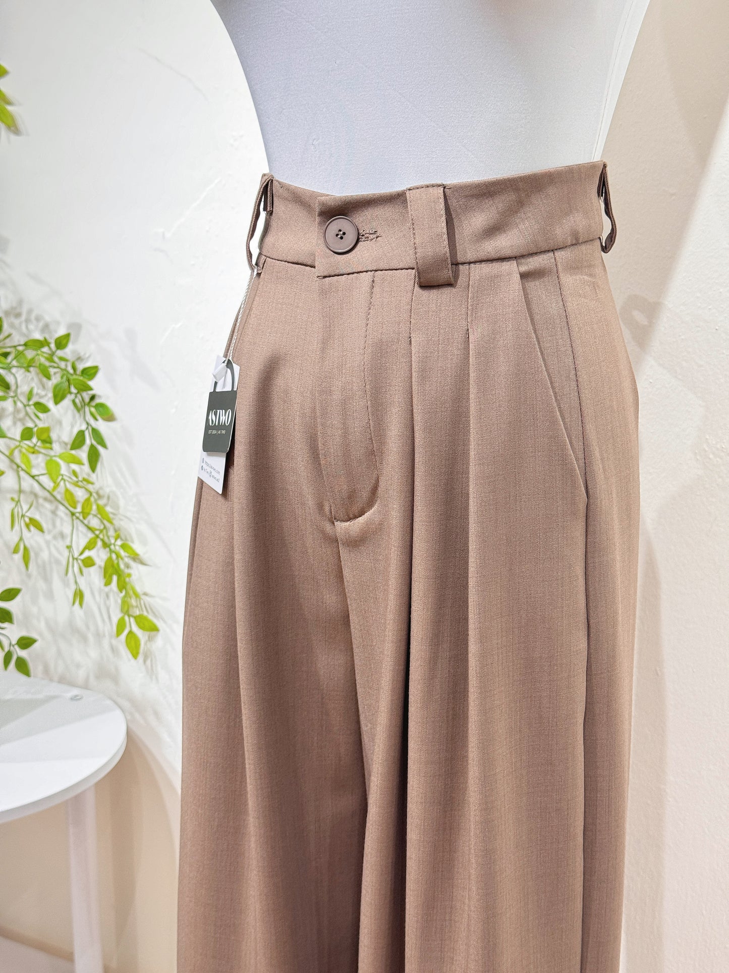 Vintage Cotton-Blend Suit Fabric Wide-Leg Pants