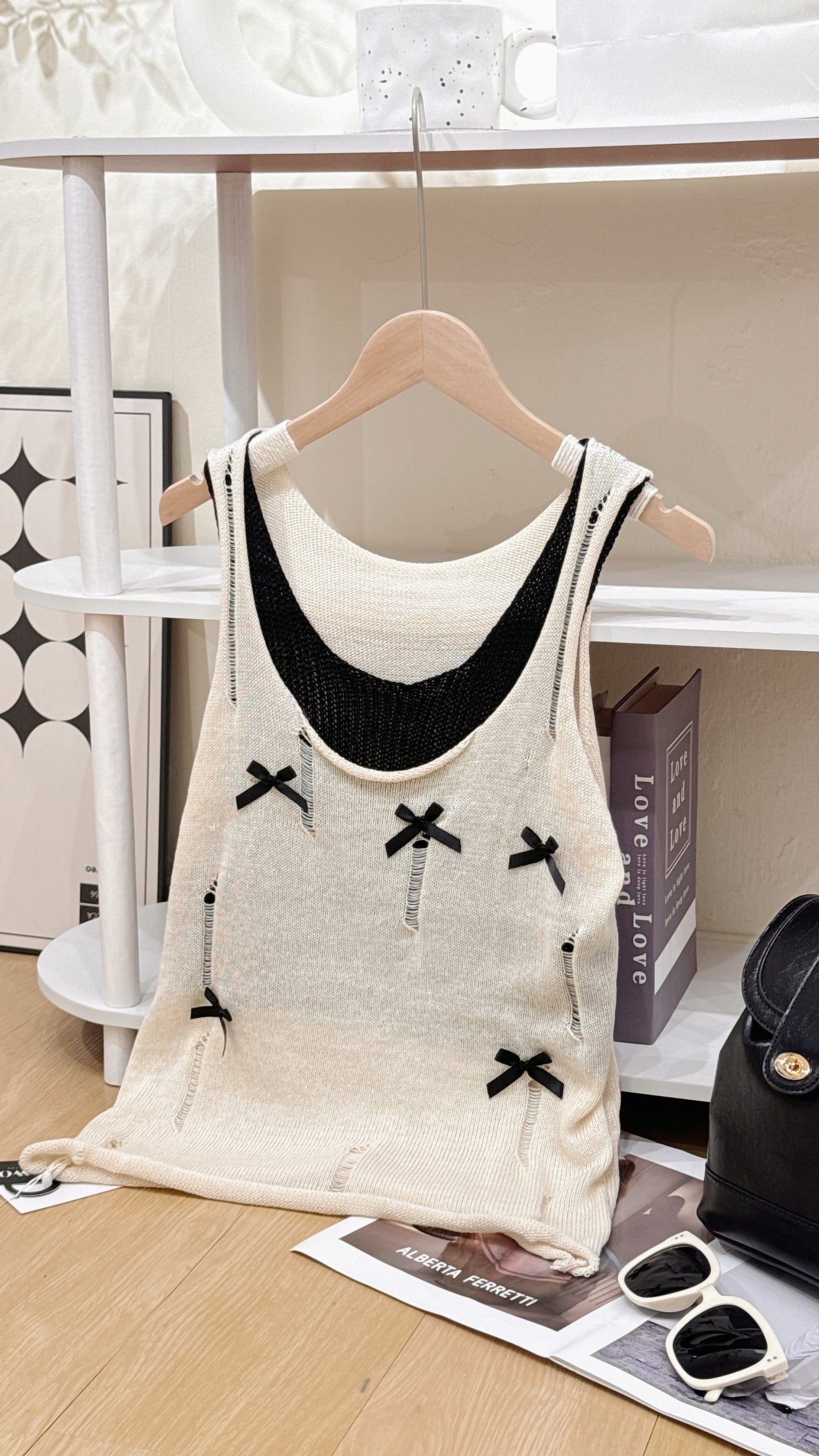 Loose-Knit Two-Piece Bow Tank Top