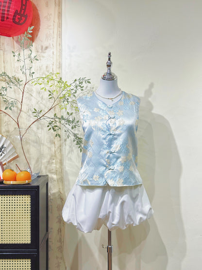 Floral Jacquard  Knot Sleeveless Vest