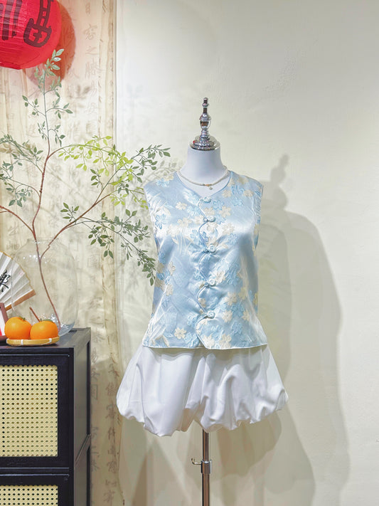 Floral Jacquard  Knot Sleeveless Vest