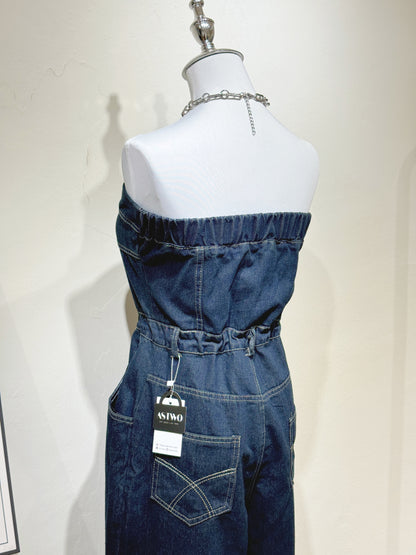 Strapless Denim Wide-Leg Jumpsuit