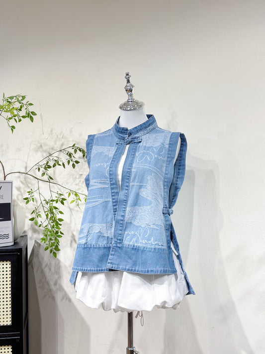 Jacquard Denim Mandarin Vest