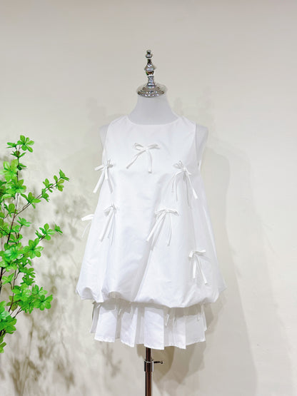 Bow Detail Top & Pleated Skirt Set