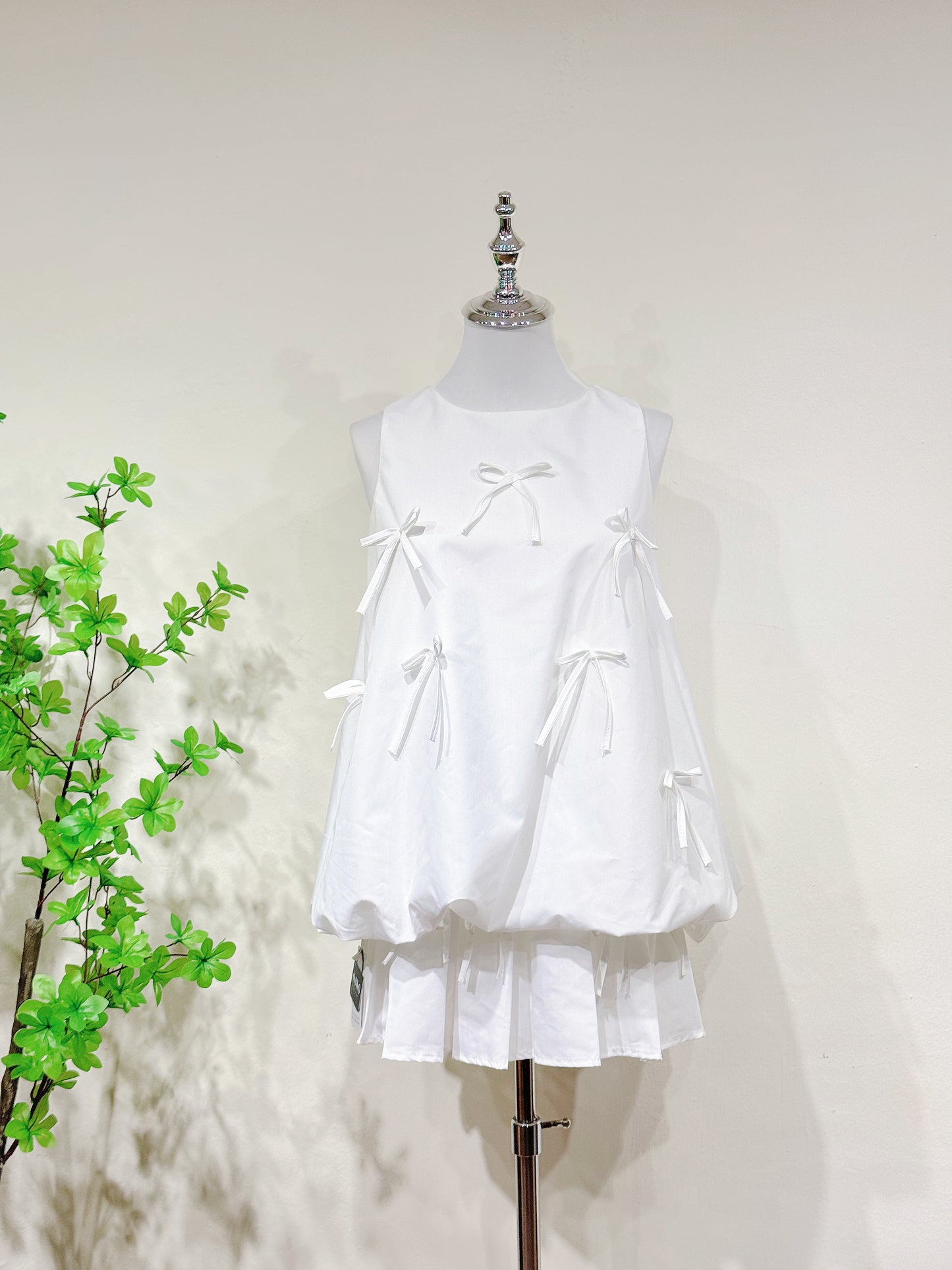 Bow Detail Top & Pleated Skirt Set