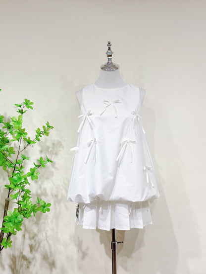 Bow Detail Top & Pleated Skirt Set