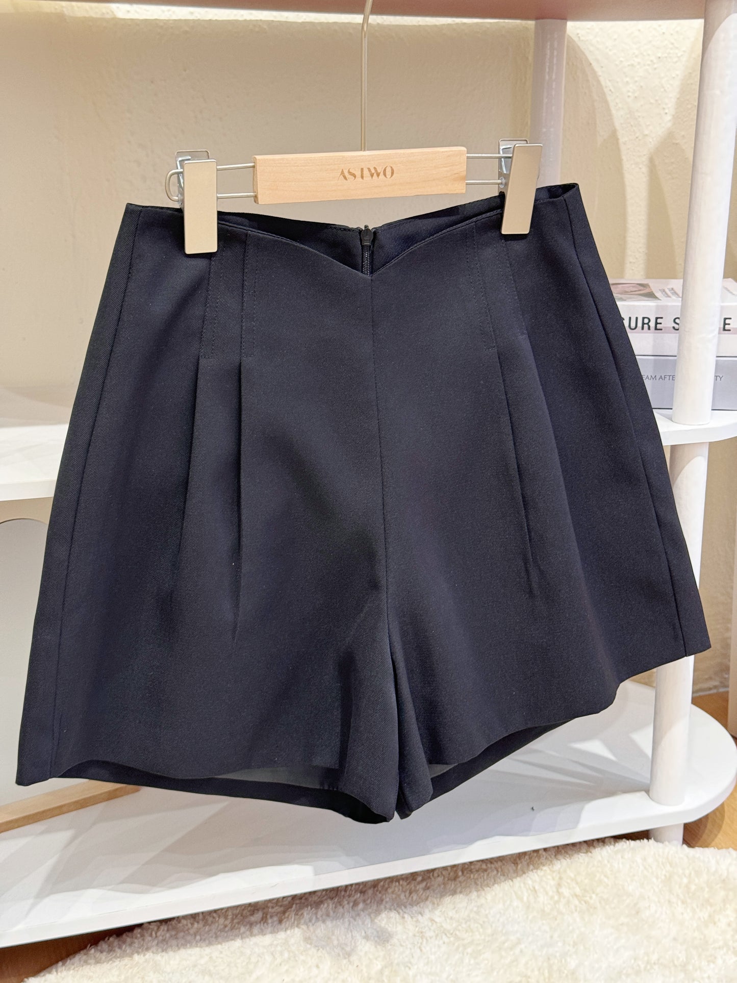 V-Cut High-Waisted Pleated A-Line Tailored Shorts