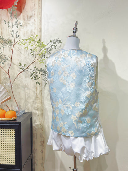 Floral Jacquard  Knot Sleeveless Vest