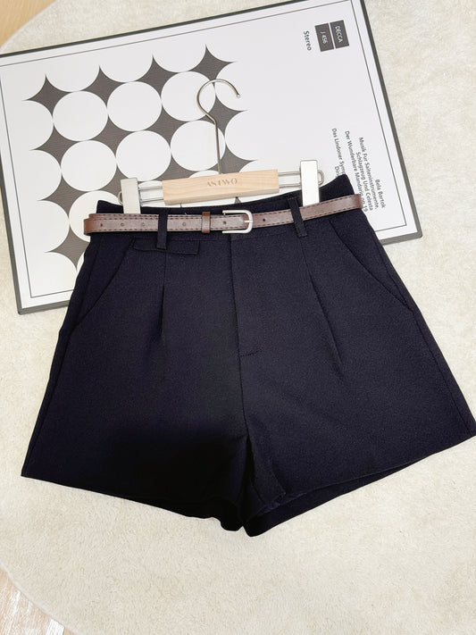 Belted High-Waisted Tailored Shorts