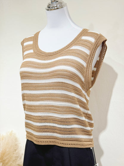 Sleeveless Brown Ribbed Knit Top