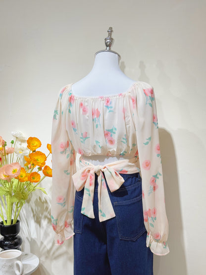 Peach Chiffon Floral Top