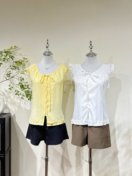 Ruffle Drawstring Sleeveless Blouse