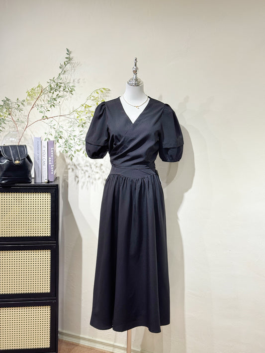 Black Puff Sleeve Two-Piece Dress Set