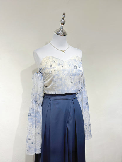 Off-Shoulder Chiffon Flare Sleeve Crop Top