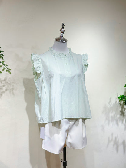 Linen Cotton Ruffle Sleeve Top