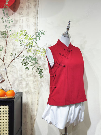 Red Linen Knot Top