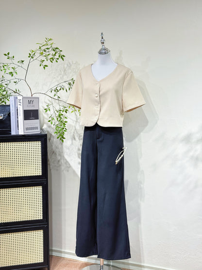 Open-Back Tweed V-Neck Blouse