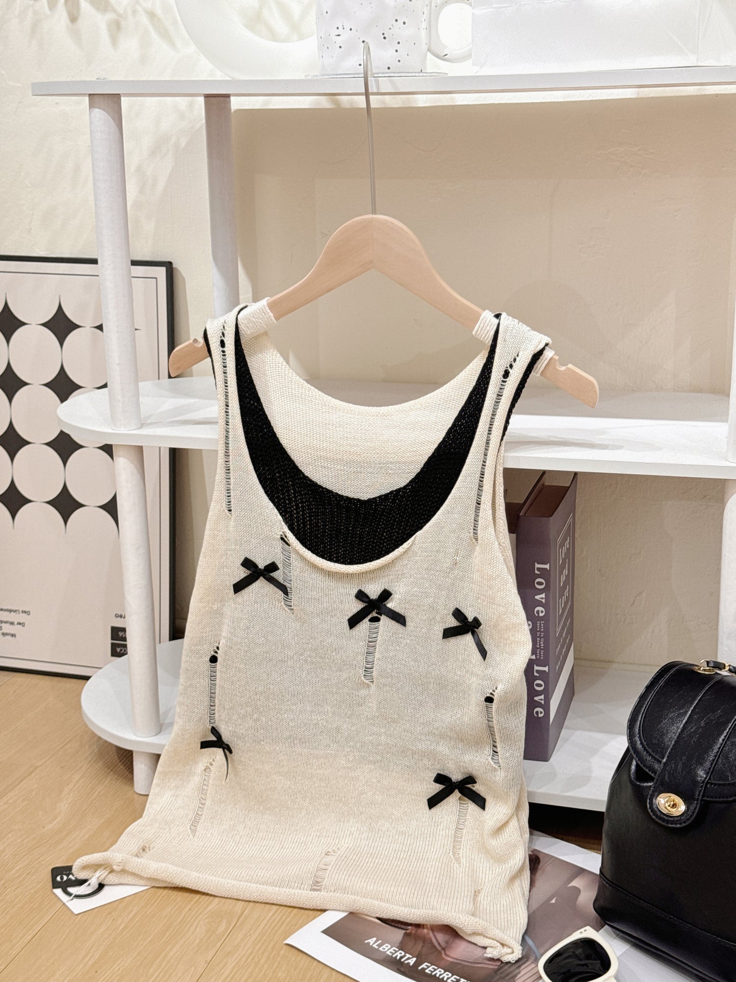 Loose-Knit Two-Piece Bow Tank Top