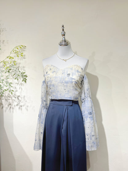 Off-Shoulder Chiffon Flare Sleeve Crop Top