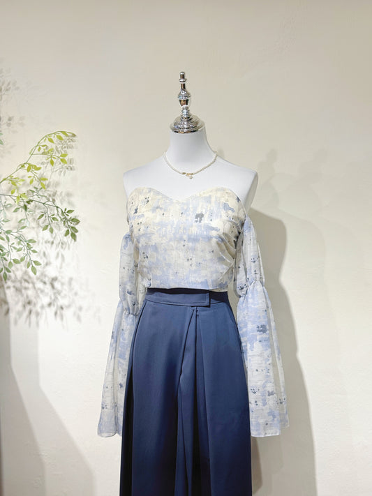 Off-Shoulder Chiffon Flare Sleeve Crop Top